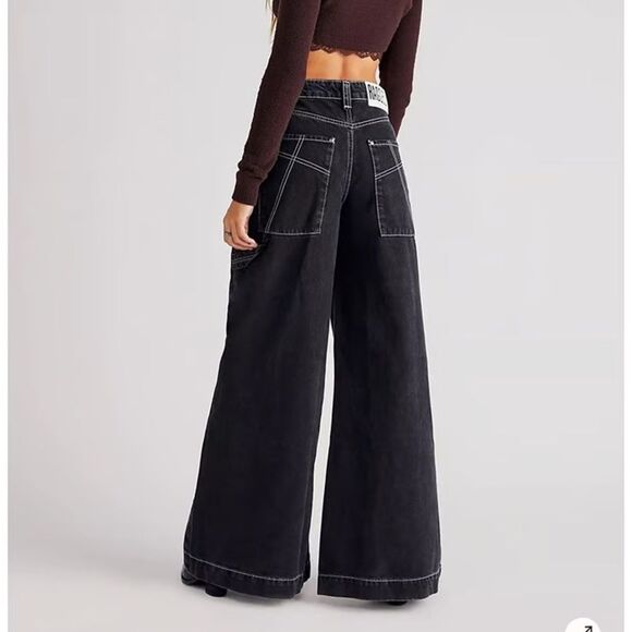 Free People The Ragged Priest Sweeper Jeans Wide Leg Black Sz 24 - Picture 2 of 6